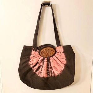 Tie Dye Festival Boho Handbag Wooden Floral Detail